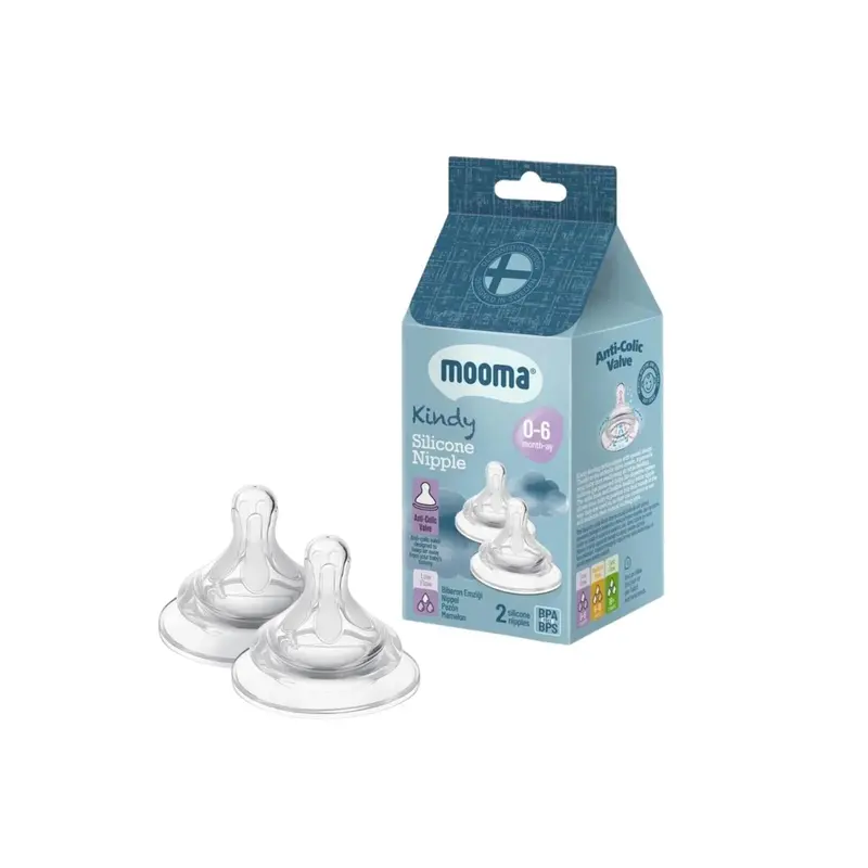 Mooma Kindy Silicone Teats Slow Flow 0-6 Months Pack Of 2 1