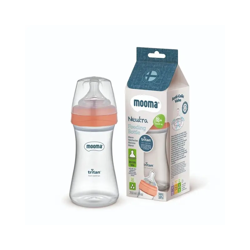 Mooma Neutra Tritan Bottle Fast Flow 18+ Months 250Ml - Coral Pink 2