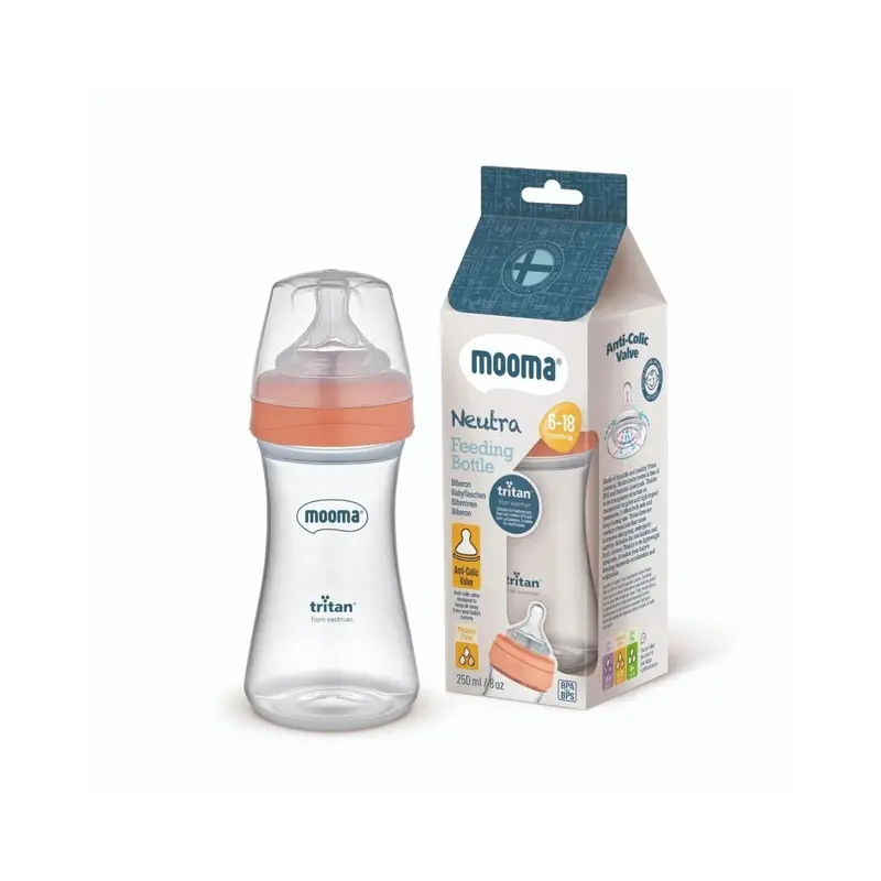 Mooma Neutra Tritan Bottle Medium Flow 6-18 Months 250Ml - Coral Pink 2