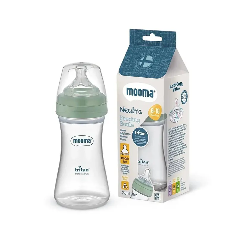 Mooma Neutra Tritan Bottle Medium Flow 6-18 Months 250Ml - Sage Green 2