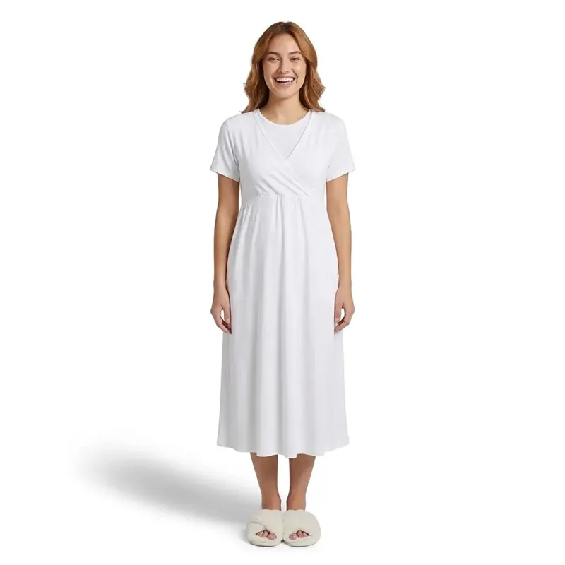 Mother Nightdress V-Neck Short Sleeve - Ecru 1