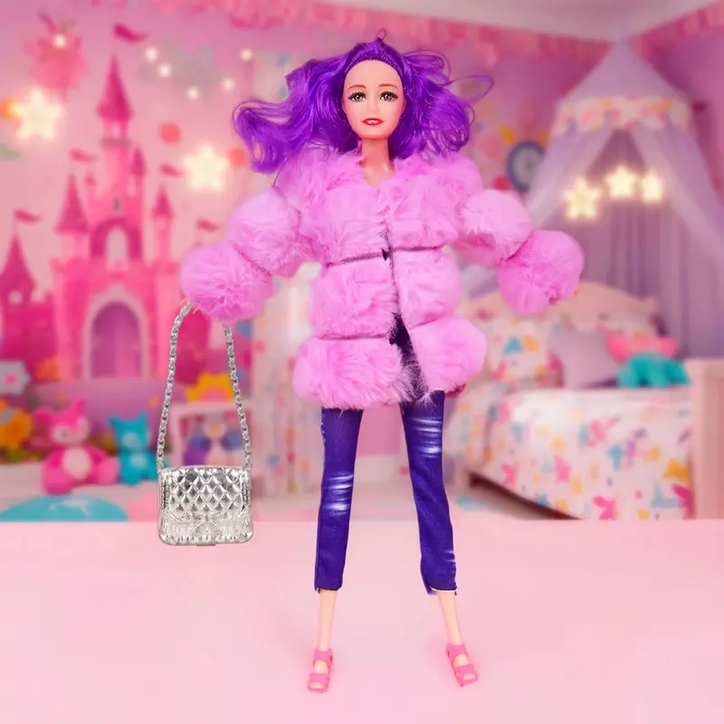Muñeca, Abrigo Morado De Peluche 2