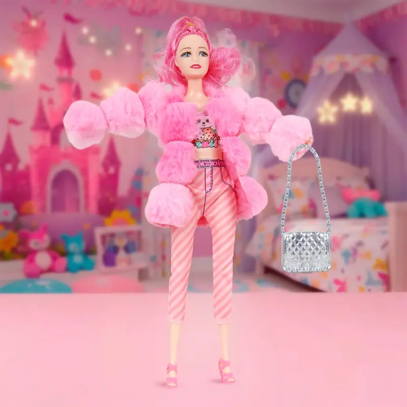 Muñeca, Abrigo Rosa De Peluche 2