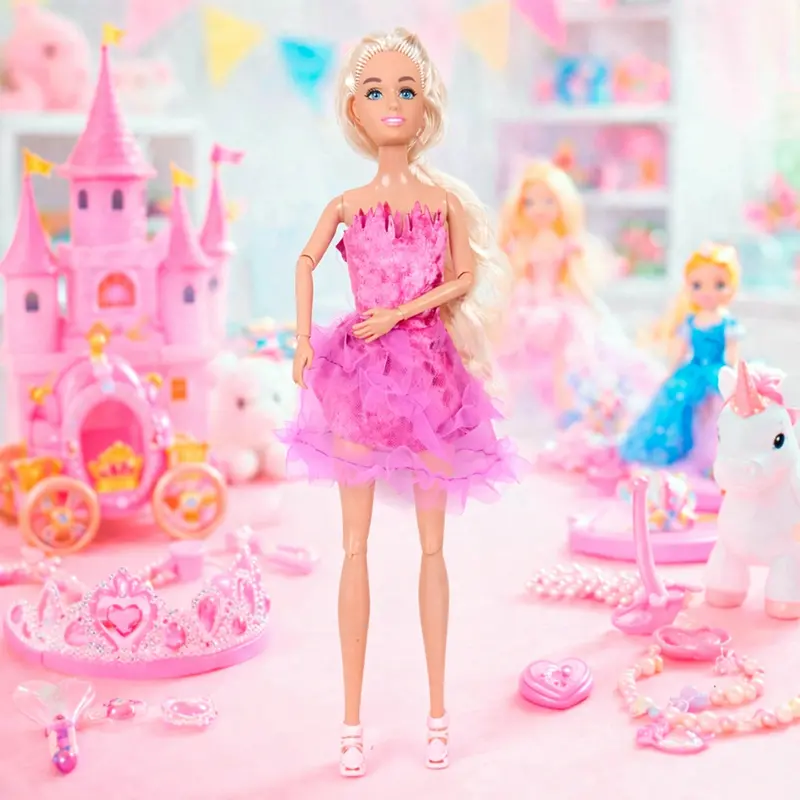 Muñeca Con Vestido Brillante, Color Rosa 1