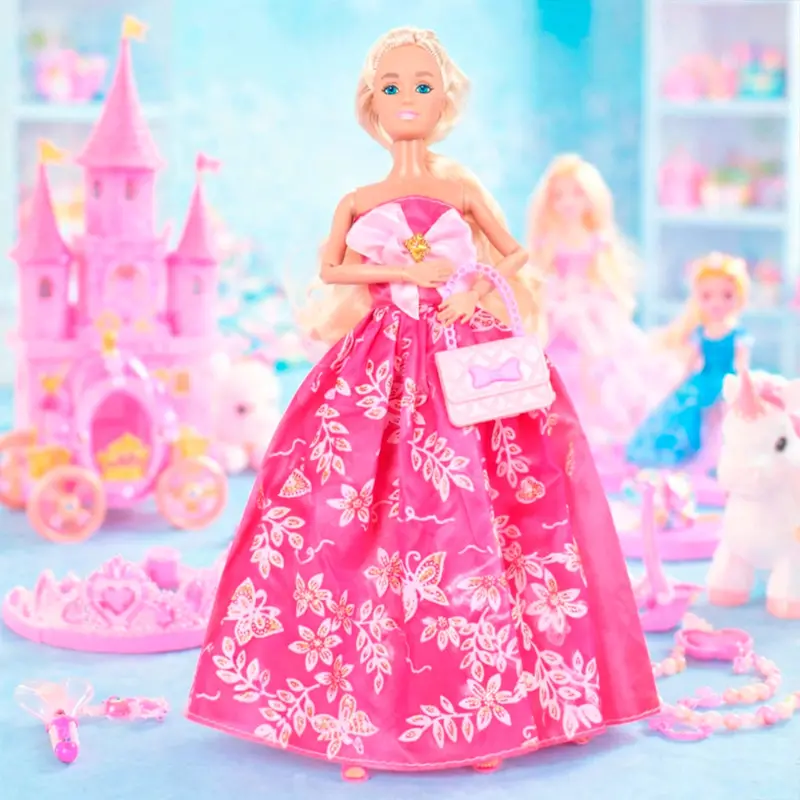 Muñeca Con Vestido De Fiesta, Color Fucsia 1