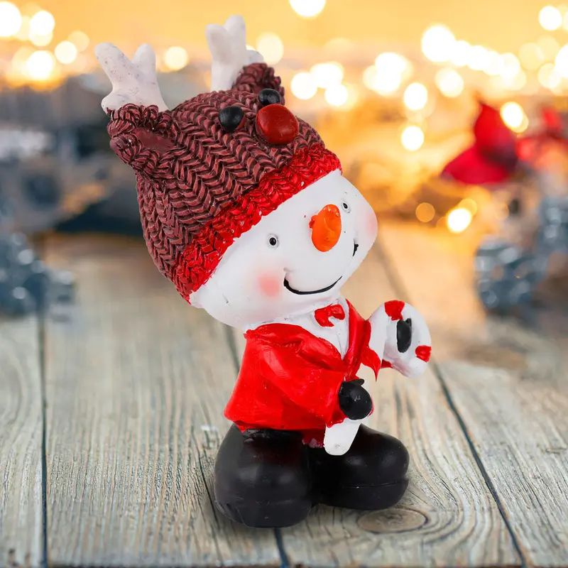 Muñeco De Nieve, Gorro Reno, Figura Decorativa De Cerámica 1