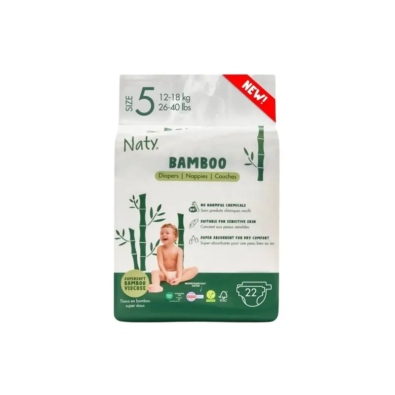 Naty Bamboo Viscose Baby Nappies Size 5 - 22 Nappies 1