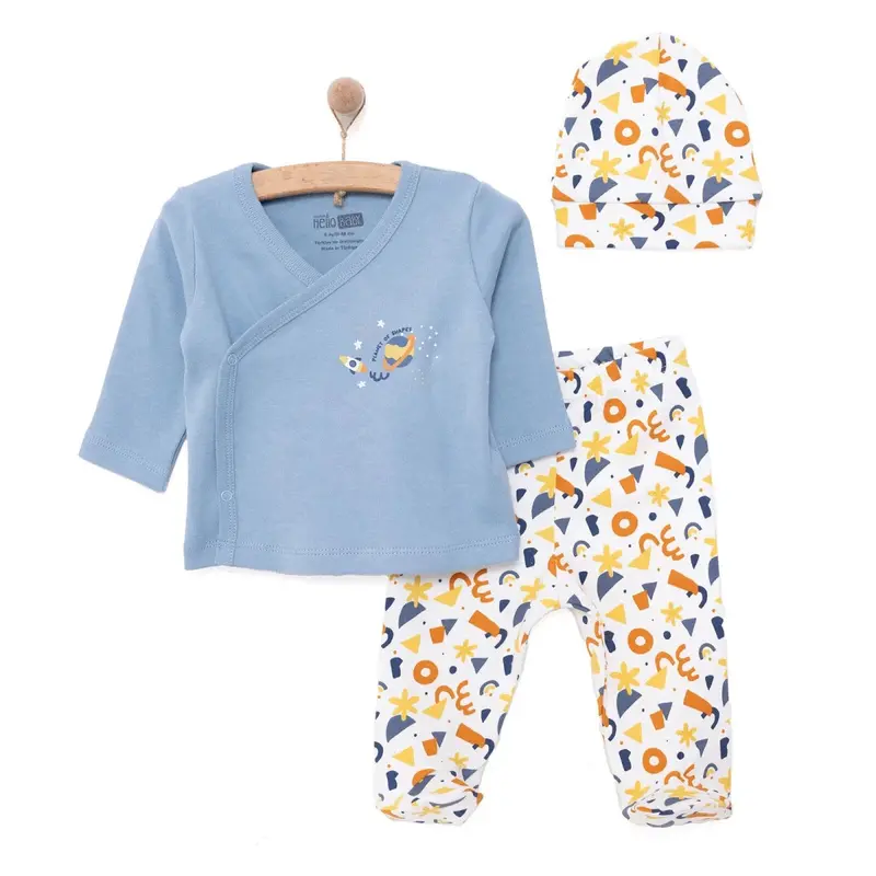 Newborn Baby Boy Onesie-Hat-Booted Bottom 3Pcs - Ecru 1