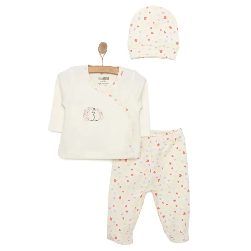 Newborn Baby Girls Onesie-Hat-Booted Bottom 3Pcs - Ecru 1
