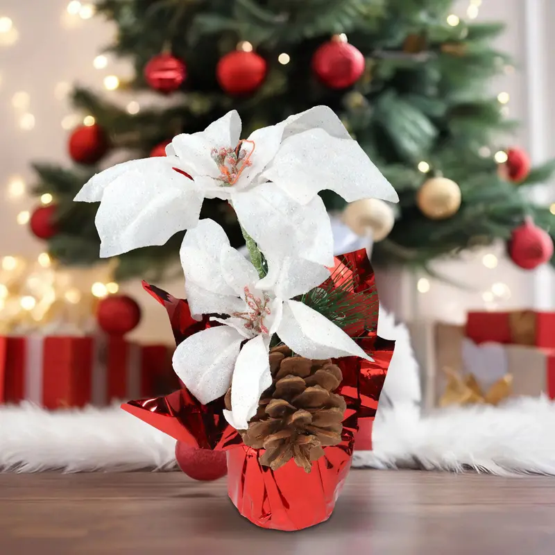 Nochebuena Artificial Color Blanco Con Maceta Decorativa 1
