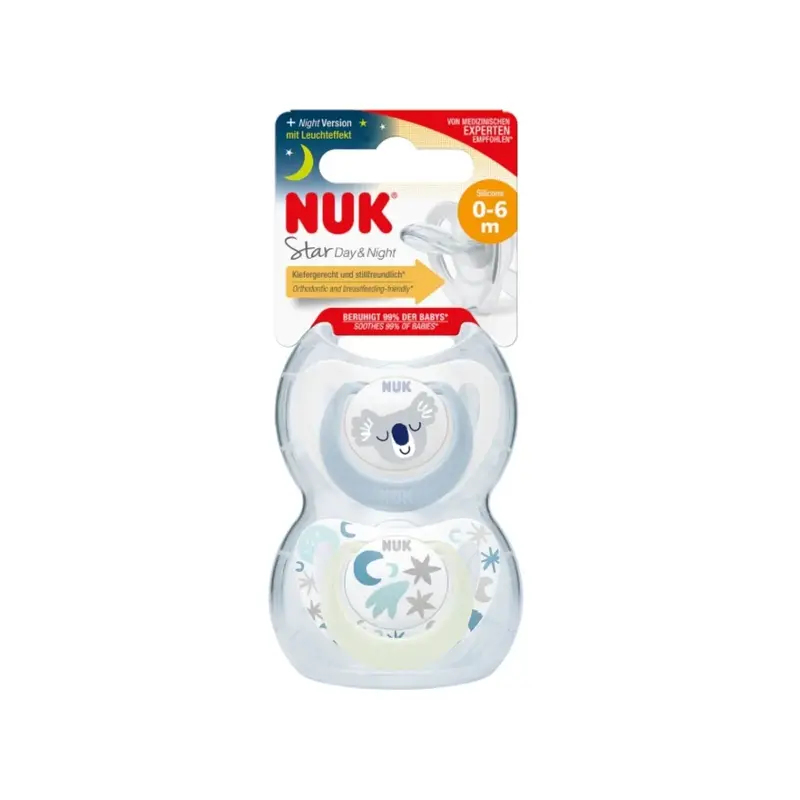Nuk Star Day & Night Soother 0-6 Months Pack Of 2 - Blue 2