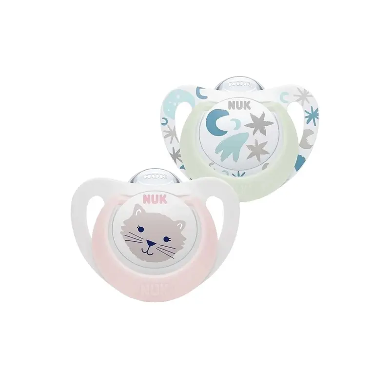 Nuk Star Day & Night Soother 0-6 Months Pack Of 2 - Pink 1