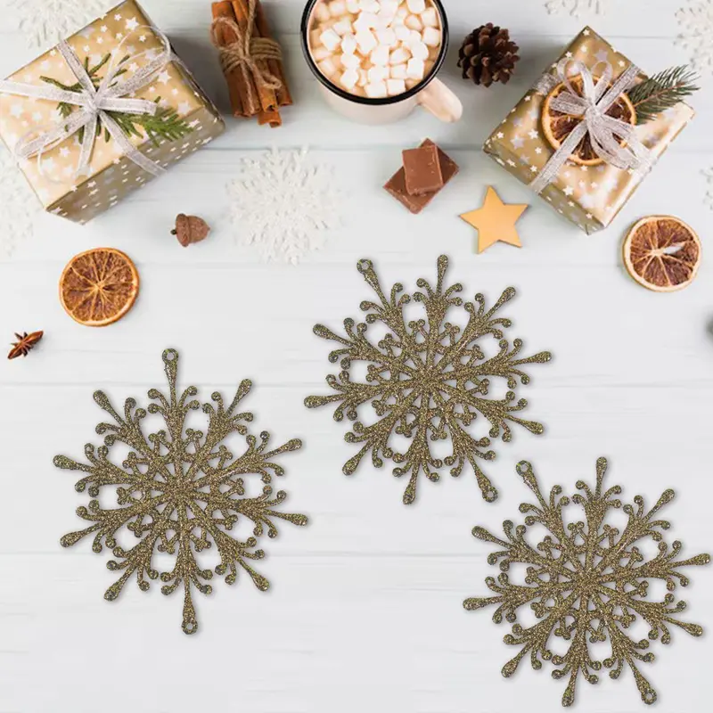 Ornamento, Copo De Nieve, Color Oro, 2 Pzas 2