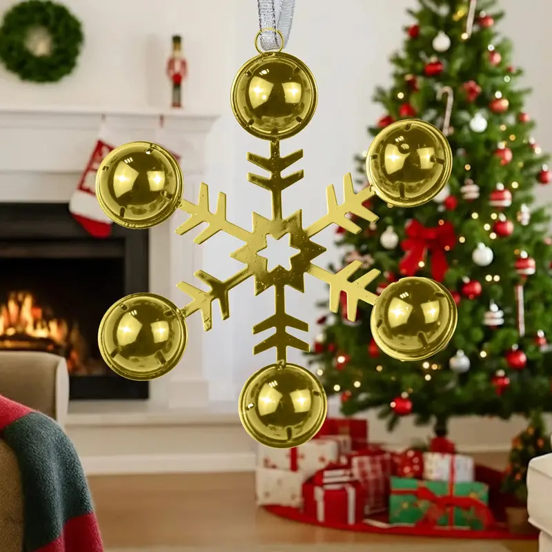 Ornamento, Copo De Nieve Con Cascabeles, Color Oro 1