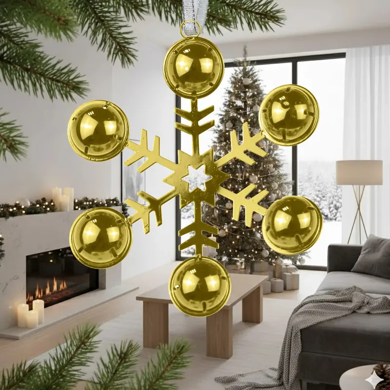 Ornamento, Copo De Nieve Con Cascabeles, Color Oro 2