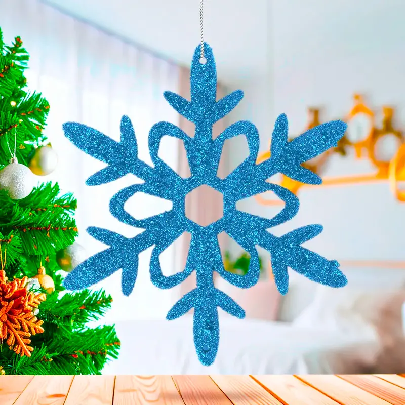 Ornamento Copo De Nieve Con Glitter, Color Azul, 4 Pzas 1