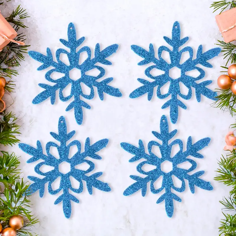Ornamento Copo De Nieve Con Glitter, Color Azul, 4 Pzas 2