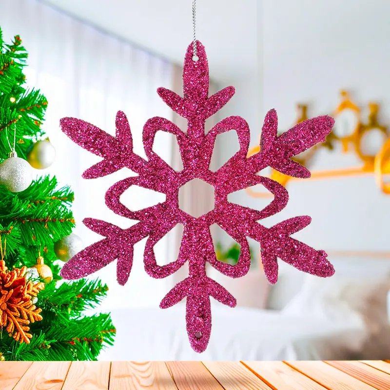 Ornamento Copo De Nieve Con Glitter, Color Fucsia, 4 Pzas 1