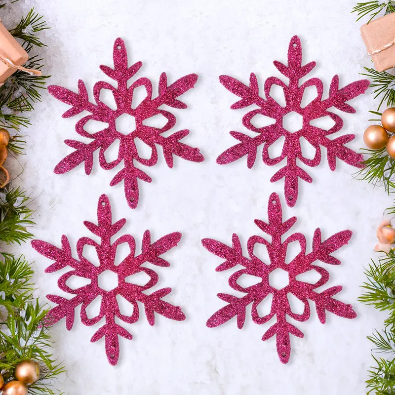 Ornamento Copo De Nieve Con Glitter, Color Fucsia, 4 Pzas 2