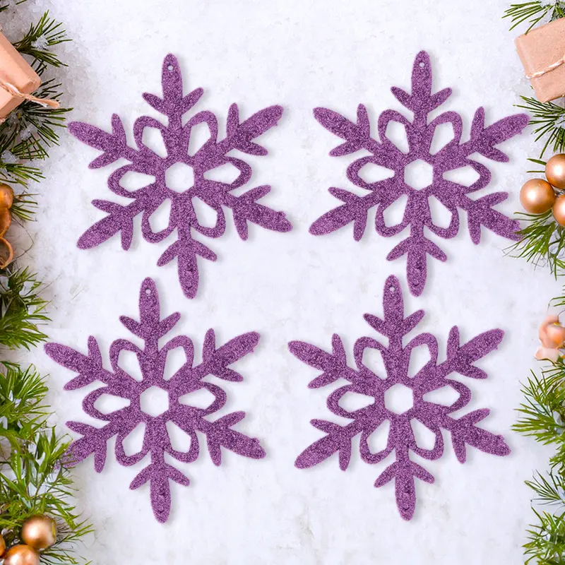 Ornamento Copo De Nieve Con Glitter, Color Lila, 4 Pzas 2