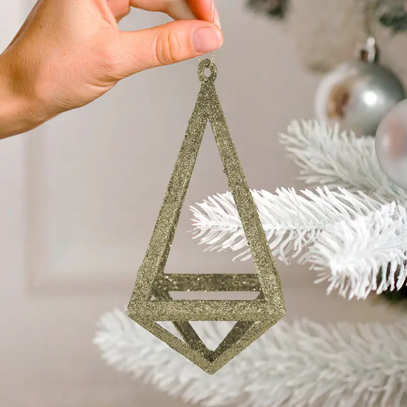 Ornamento Geométrico Navideño, Color Dorado, 14 Cm 2