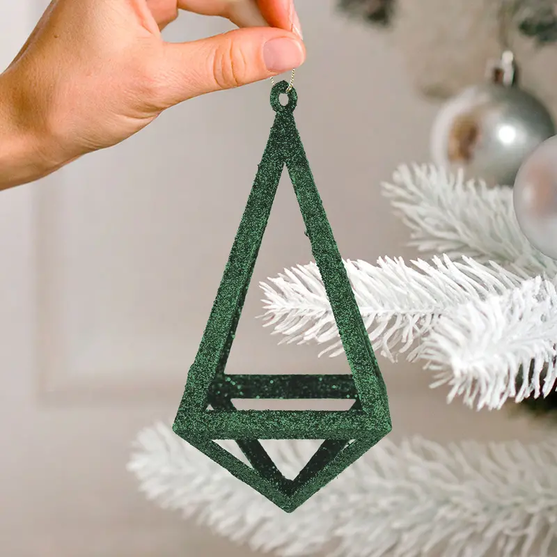 Ornamento Geométrico Navideño, Color Verde, 14 Cm 2