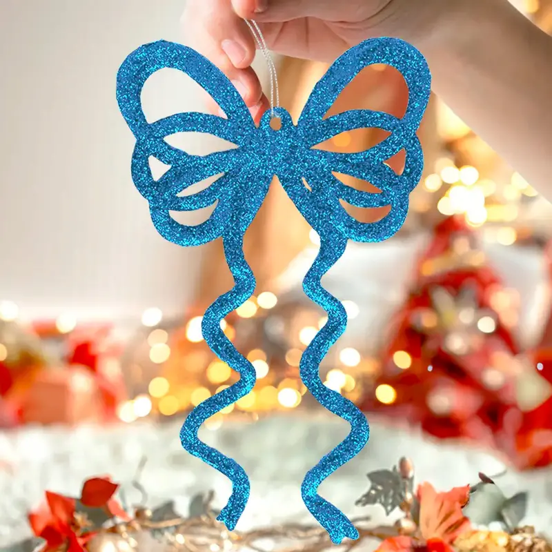 Ornamento Moño Con Glitter, Color Azul, 4 Pzas 1