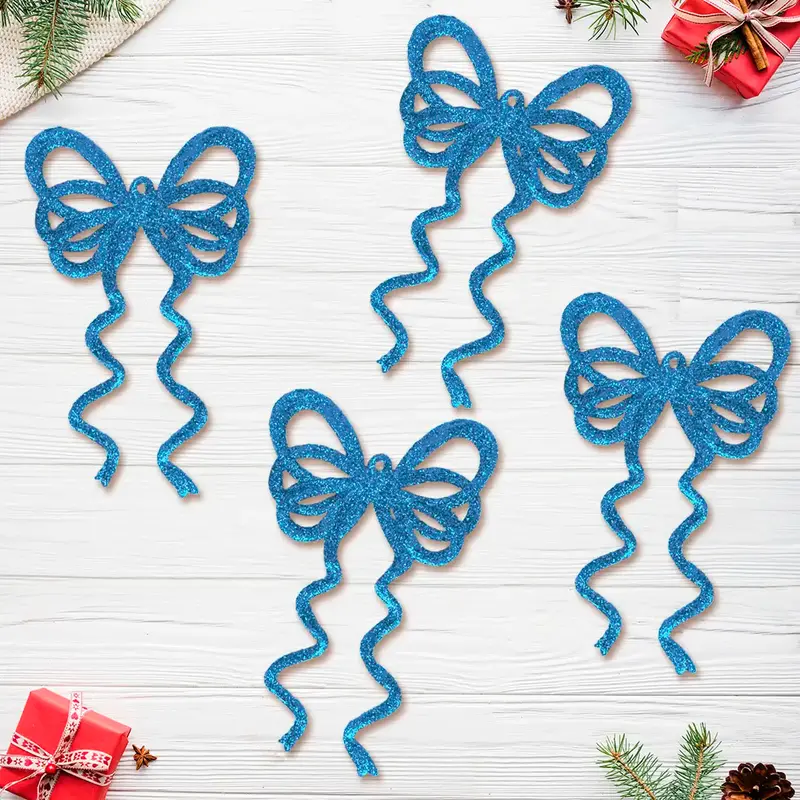 Ornamento Moño Con Glitter, Color Azul, 4 Pzas 2