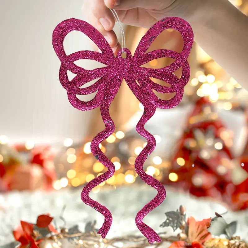 Ornamento Moño Con Glitter, Color Fucsia, 4 Pzas 1