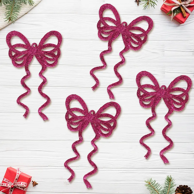Ornamento Moño Con Glitter, Color Fucsia, 4 Pzas 2