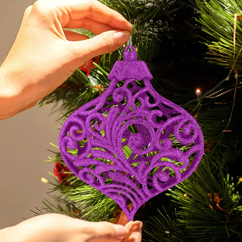 Ornamento Navideño Con Glitter, Color Morado, 17 Cm 1