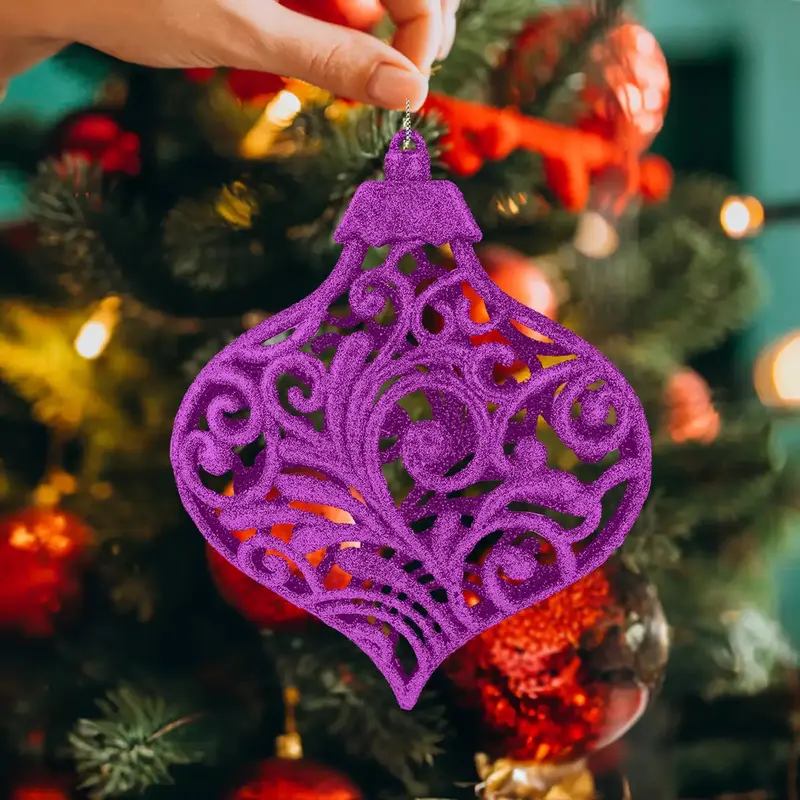 Ornamento Navideño Con Glitter, Color Morado, 17 Cm 2
