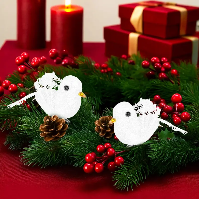 Ornamento Navideño De Pájaro, Color Blanco, 2 Pzas 1