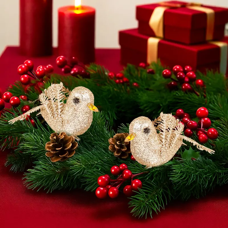 Ornamento Navideño De Pájaro, Color Dorado, 2 Pzas 1