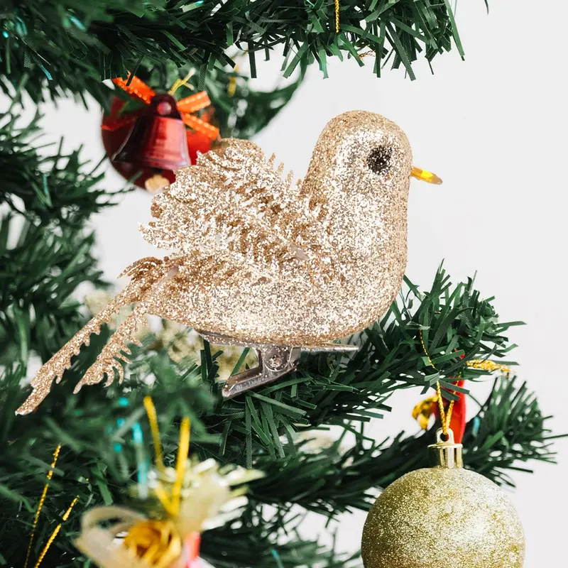 Ornamento Navideño De Pájaro, Color Dorado, 2 Pzas 2
