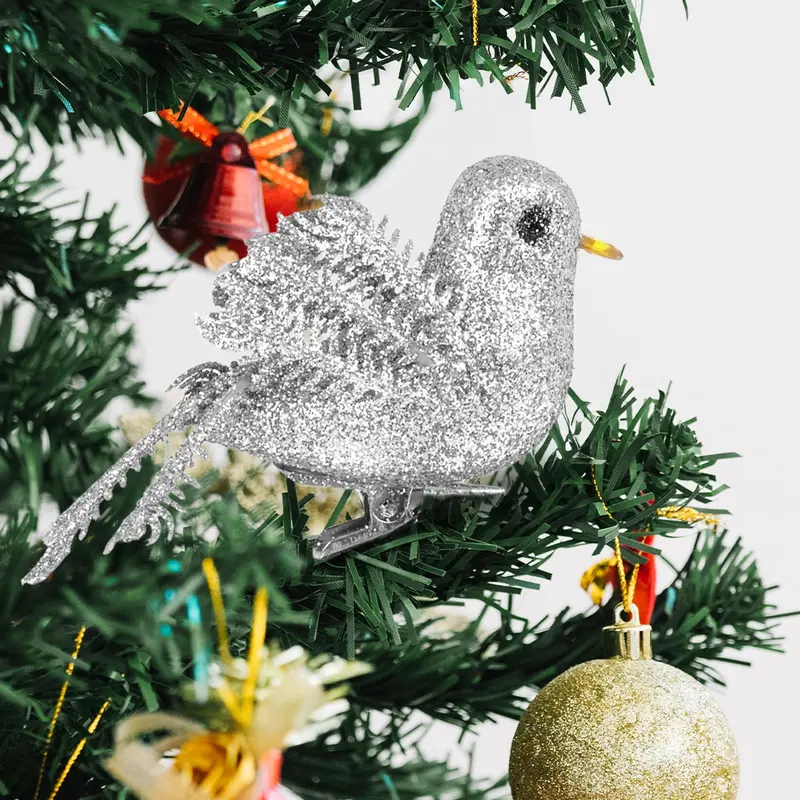 Ornamento Navideño De Pájaro, Color Plata, 2 Pzas 2