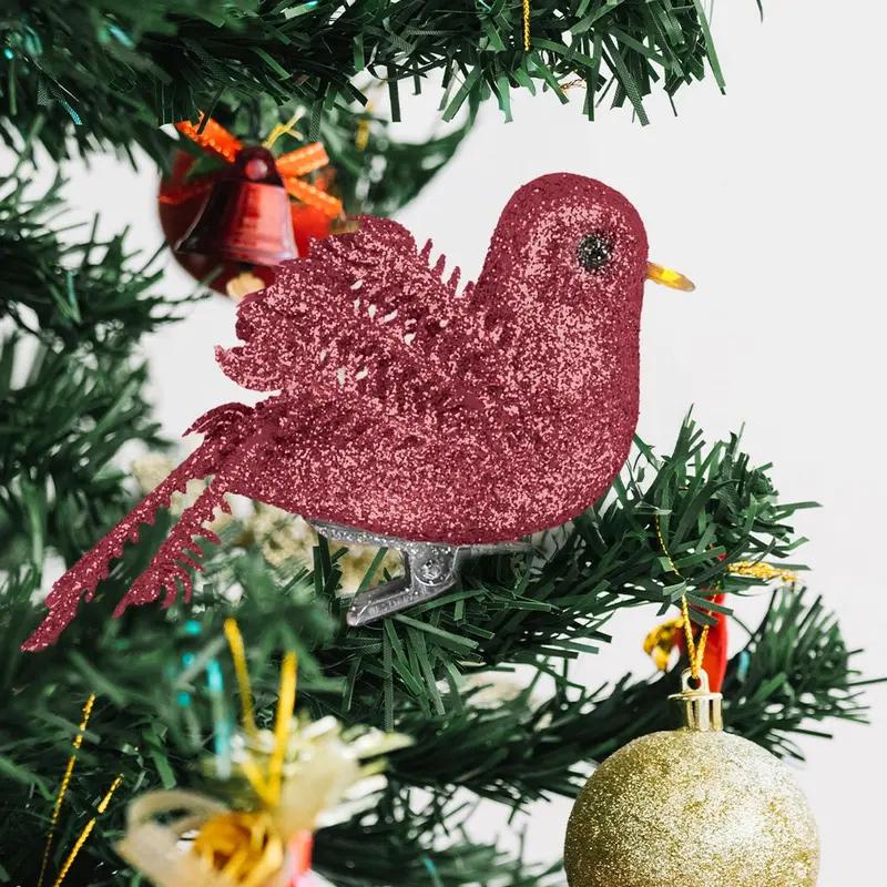 Ornamento Navideño De Pájaro, Color Vino, 2 Pzas 2