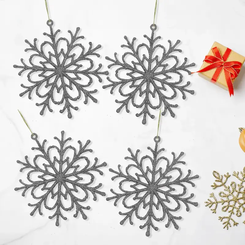Ornamento Navideño En Forma De Copo De Nieve Color Plata, 4Pzas 2