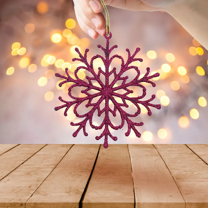 Ornamento Navideño En Forma De Copo De Nieve Color Vino, 4Pzas 1