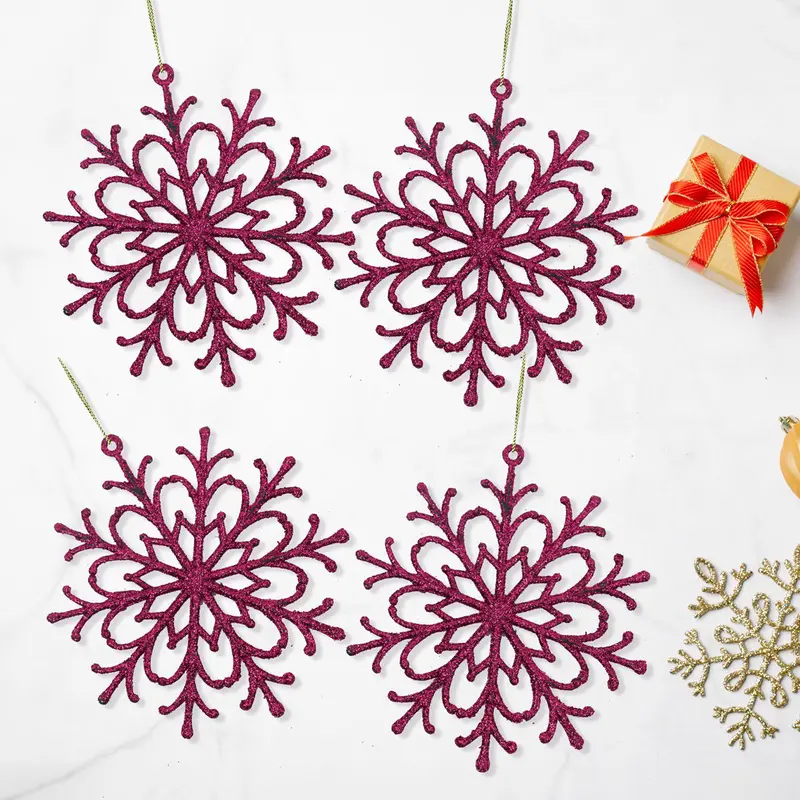 Ornamento Navideño En Forma De Copo De Nieve Color Vino, 4Pzas 2