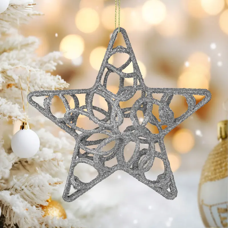 Ornamento Navideño En Forma De Estrella Color Plata 1