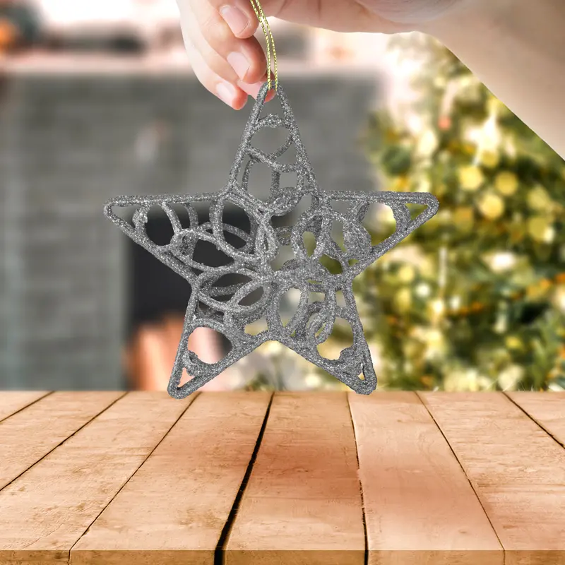 Ornamento Navideño En Forma De Estrella Color Plata 2