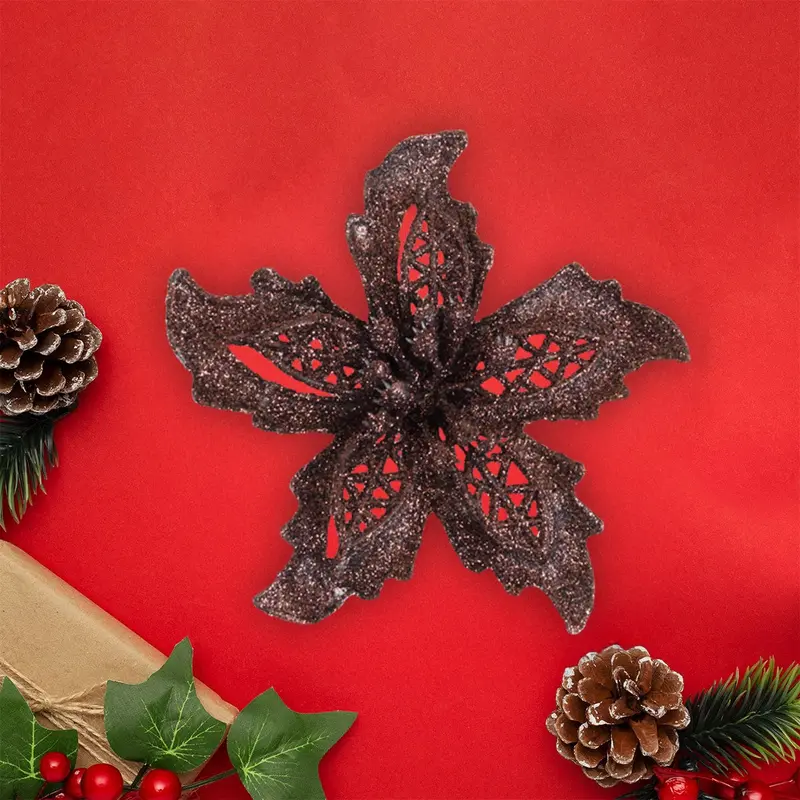 Ornamento Navideño En Forma De Flor, Color Café, 3 Pzas 2