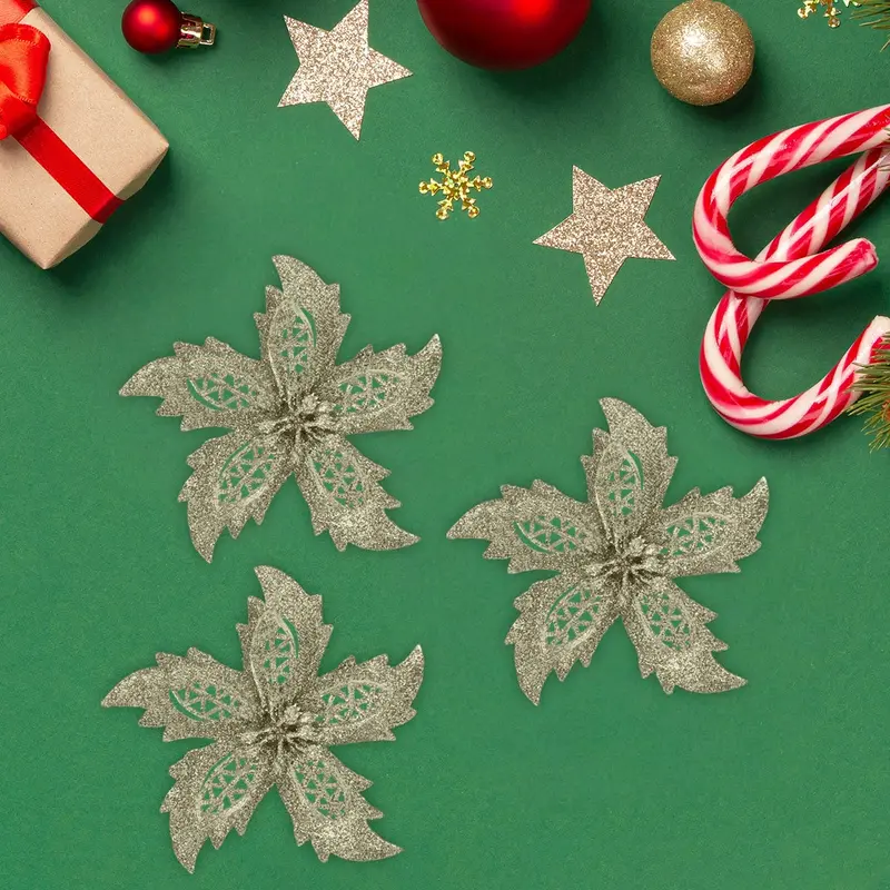 Ornamento Navideño En Forma De Flor, Color Oro, 3 Pzas 1