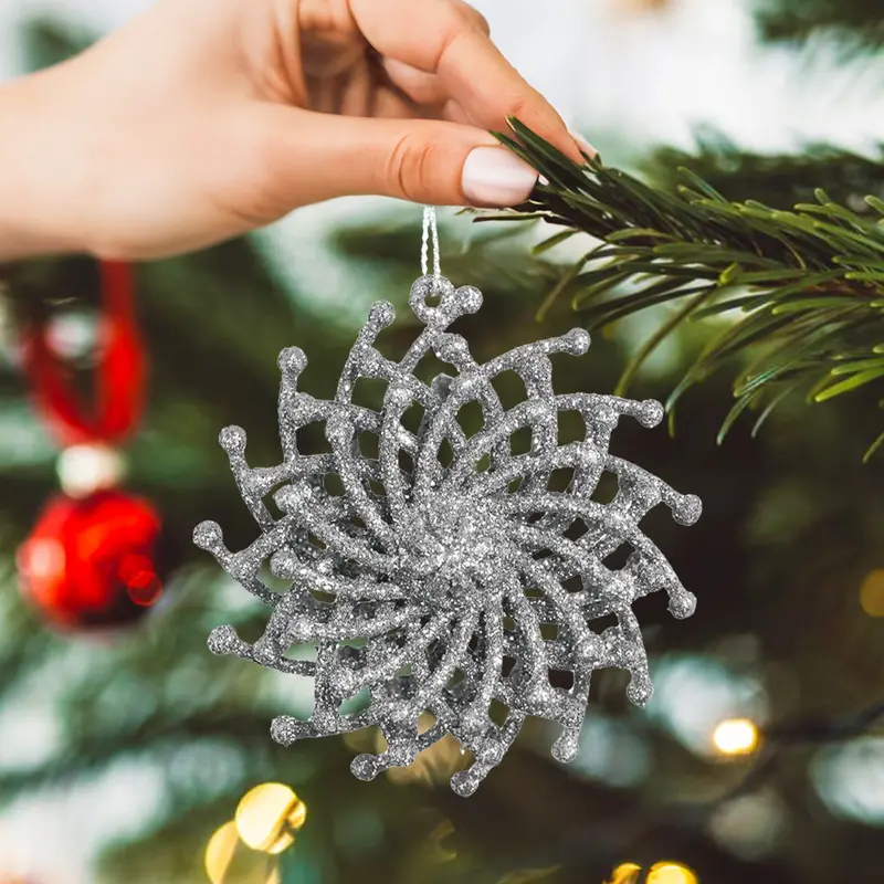 Ornamentos Navideños Con Glitter, Color Plata, 6 Cm 1