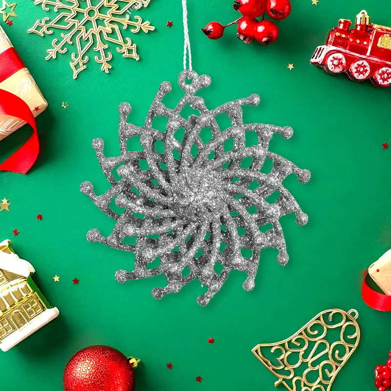 Ornamentos Navideños Con Glitter, Color Plata, 6 Cm 2
