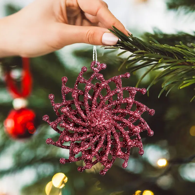 Ornamentos Navideños Con Glitter, Color Vino, 6 Cm 1