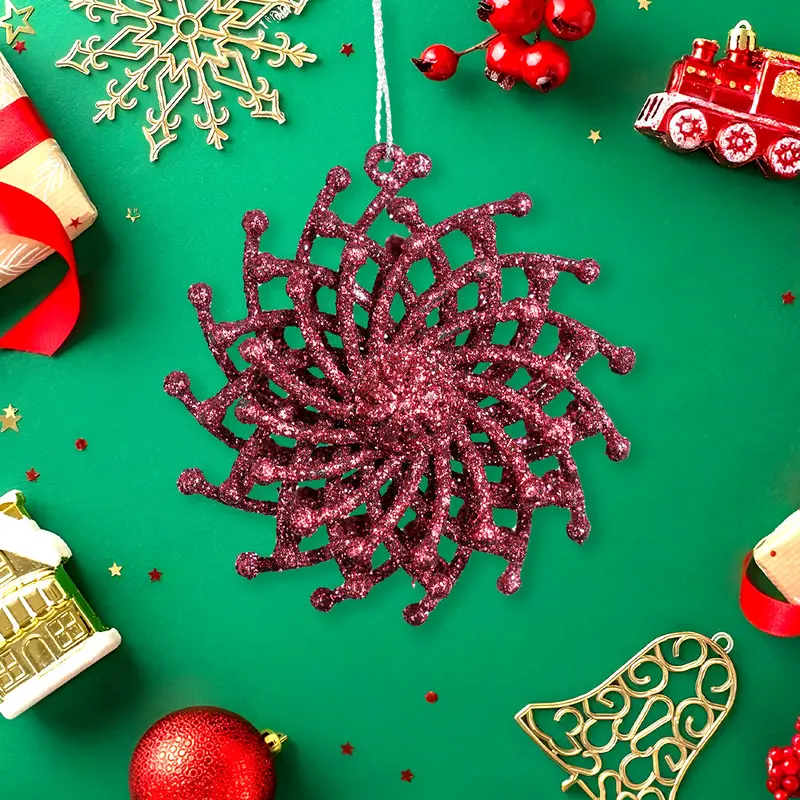 Ornamentos Navideños Con Glitter, Color Vino, 6 Cm 2