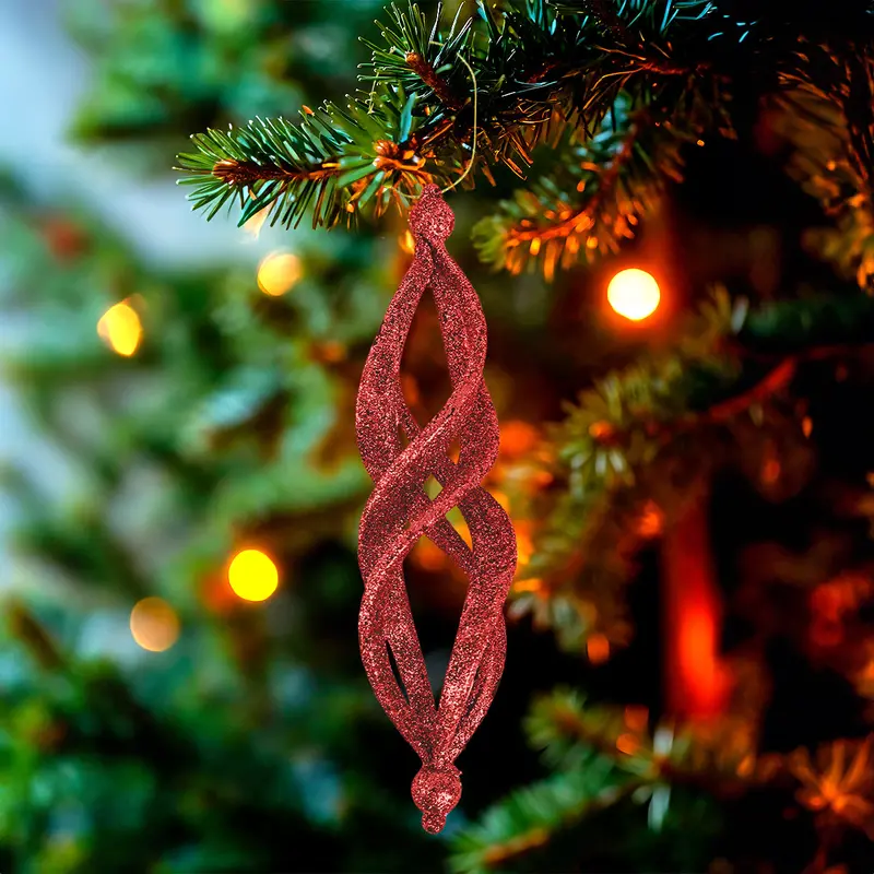 Ornamentos Navideños Con Glitter, Forma Alargada, Color Rojo, 2 Pzas 2