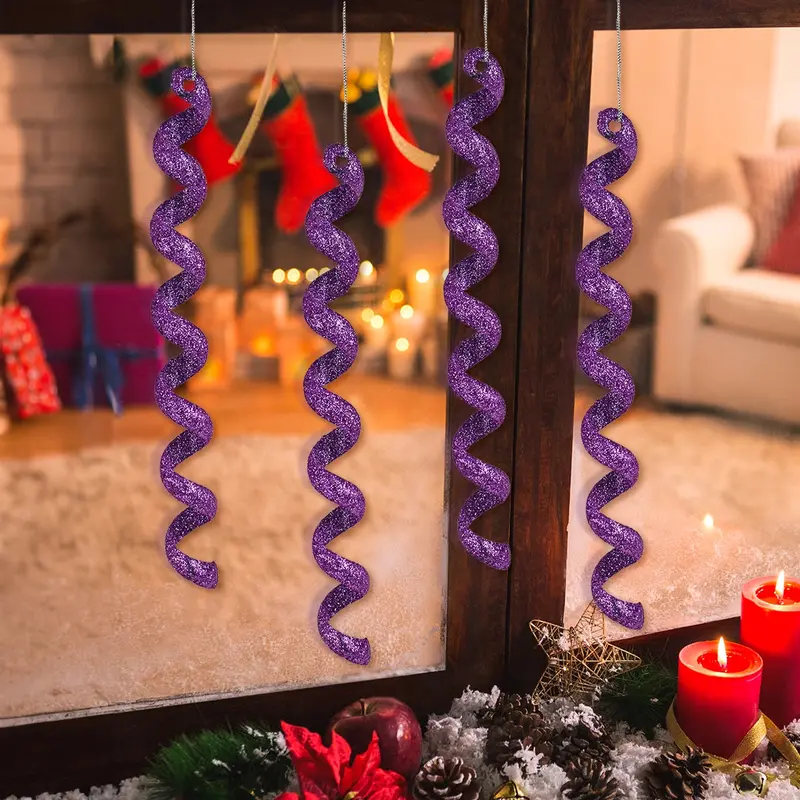 Ornamentos Navideños, Espiral, Color Morado, 4 Pzas 2